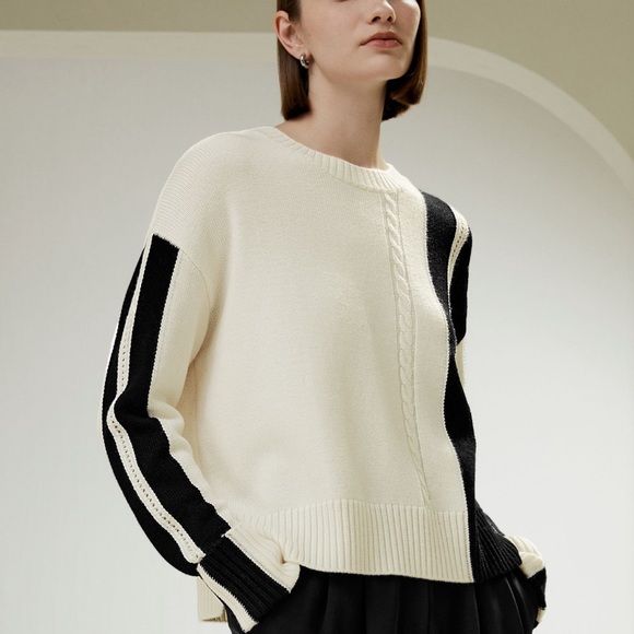 Bicolor stripe knit lilysilk wool sweater NWT - Picture 3 of 10